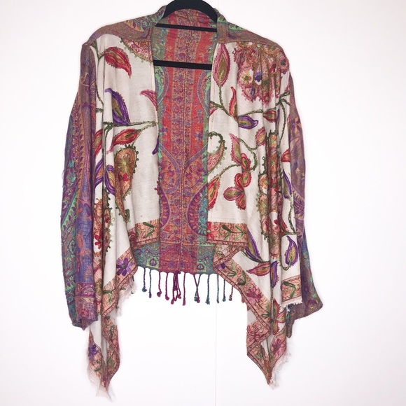 ANU Embroidered Waterfall Front Open Wrap Cardigan jacket - Picture 1 of 4